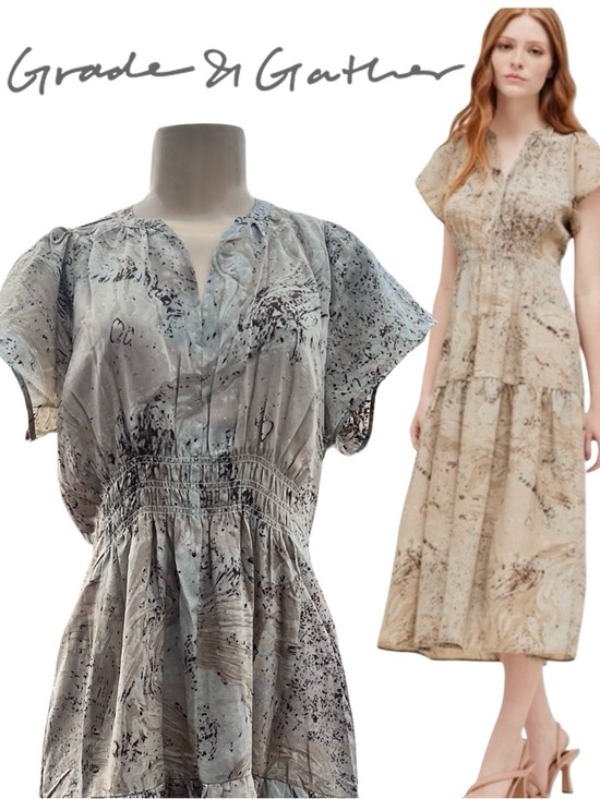 grade & gather Dresses & Skirts - NWT Grade & Gather Smocked Waist Midi Dress Abstract Print